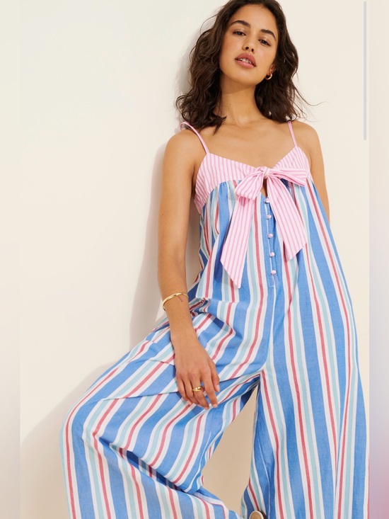 Anthropologie Pants - Pinstripe Bow Wide-Leg Jumpsuit Anthropologie XS